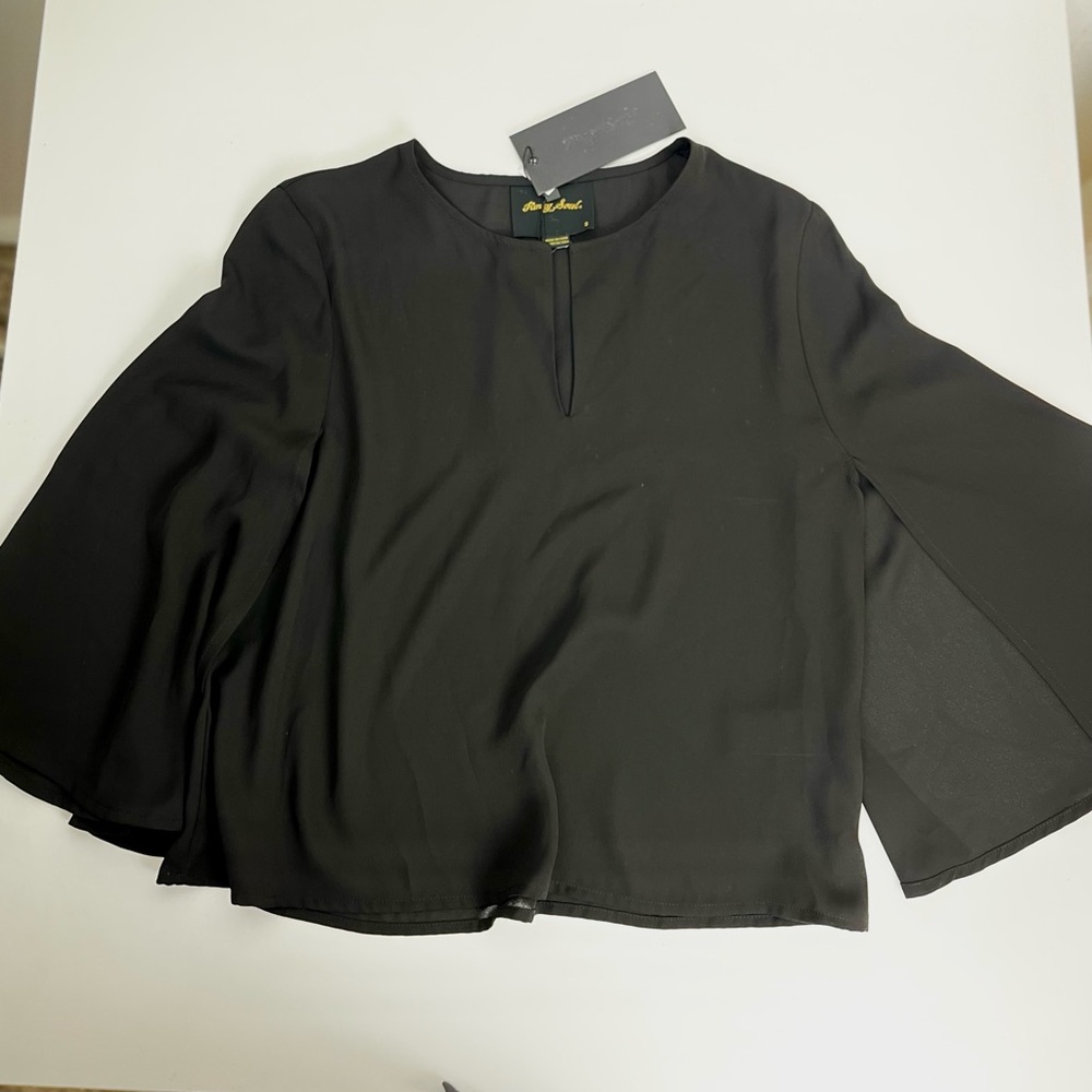 Funky Soul Black Blouse , Flared Sleeve, Elegant Casual, V-Neck, New With Tags